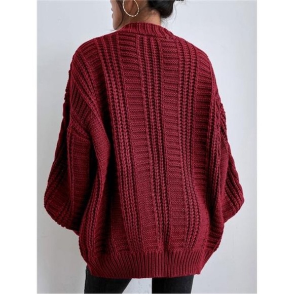 NWT Cable Knit Button Up Cardigan Maroon size L - Picture 3 of 7